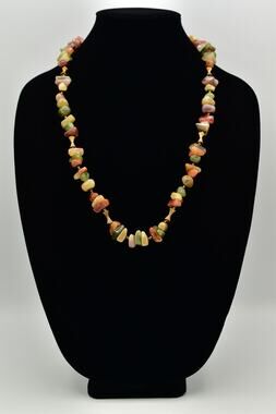 Miriam Haskell Lucite Stone Beaded Necklace Gold Green Orange Signed 1950s BinBN